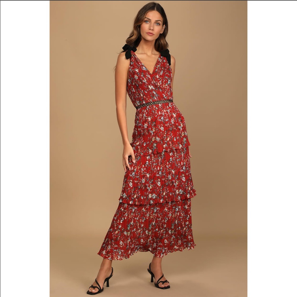 Lulus Rust Sophistication Pleat Dress